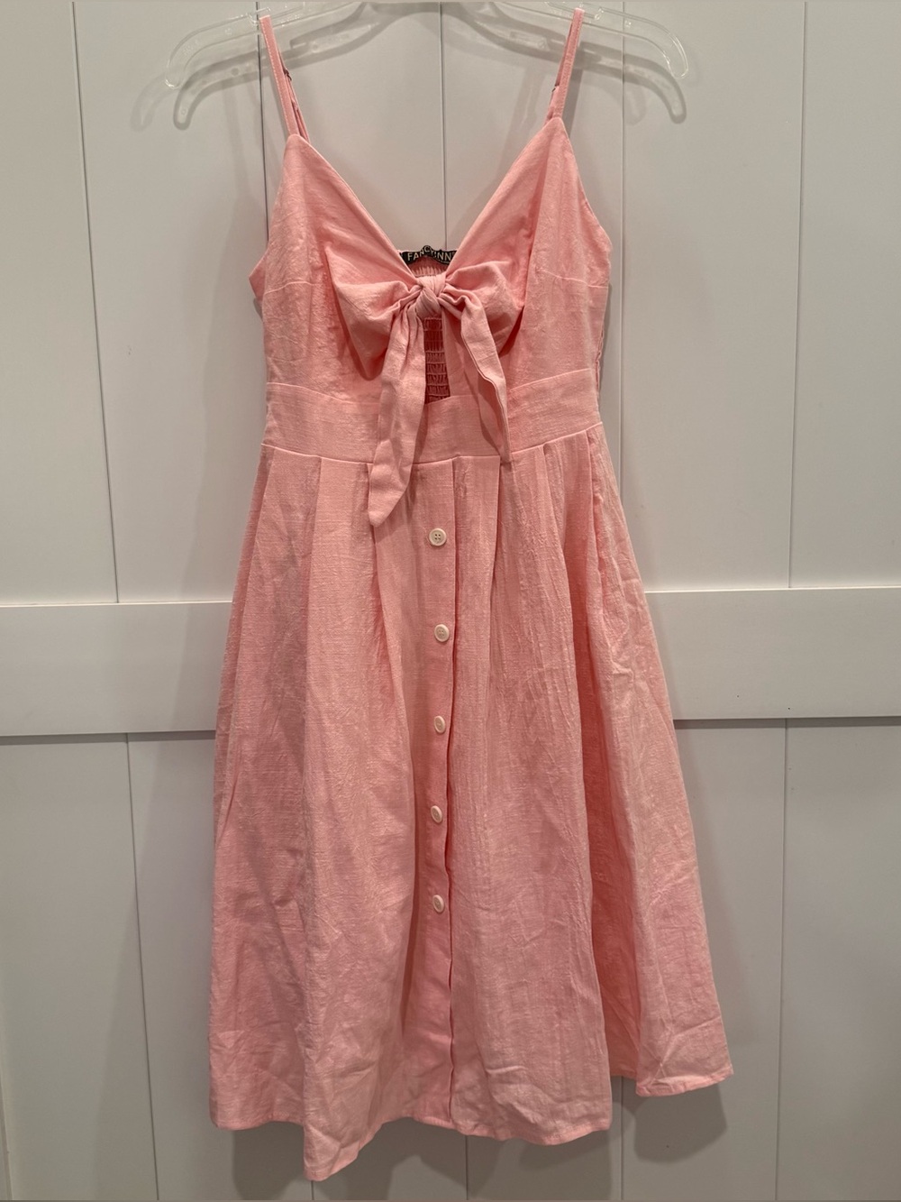 NWT Pink Tie Front Faux Button-Down Spaghetti Strap Midi Dress Size Small